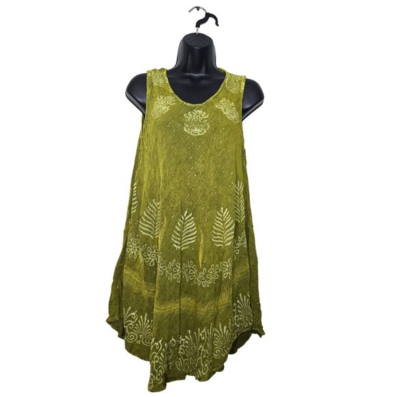 Coline Tunic FS Sleeveless Blouse Boho Free Size Green Metallic - Picture 1 of 7